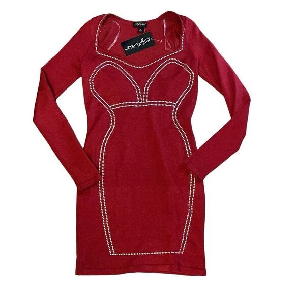 NWT Say What? Size Small Bedazzled Long Sleeve Bodycon Dress Valentines Day Sexy - Picture 1 of 5